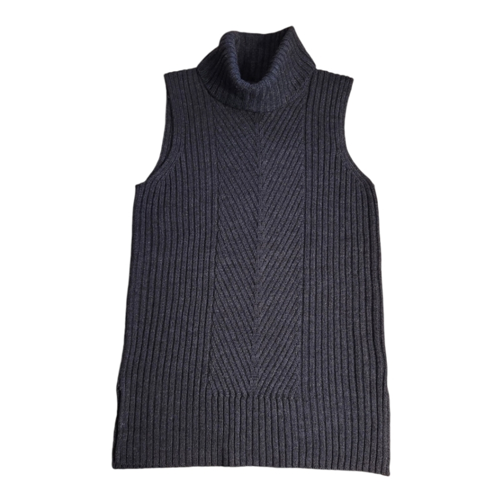 CABLE AND GAUGEE KNIT GRET SLEEVLESS TURTLENECK SIZE MEDIUM